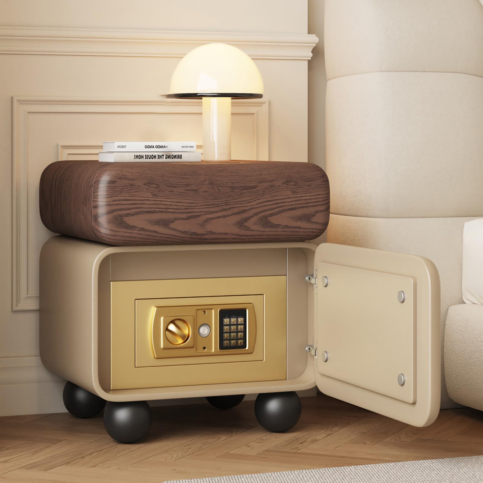 FCHZJCZYT 20" Tall Modern Nightstand, Smart Nightstand W/Safe ＆ Combination Lock, Invisible Handles, Fully Assembled End Tables Bedroom for Bedroom,Living Room,Khaki,40 * 40 * 50cm/16 * 16 * 20"