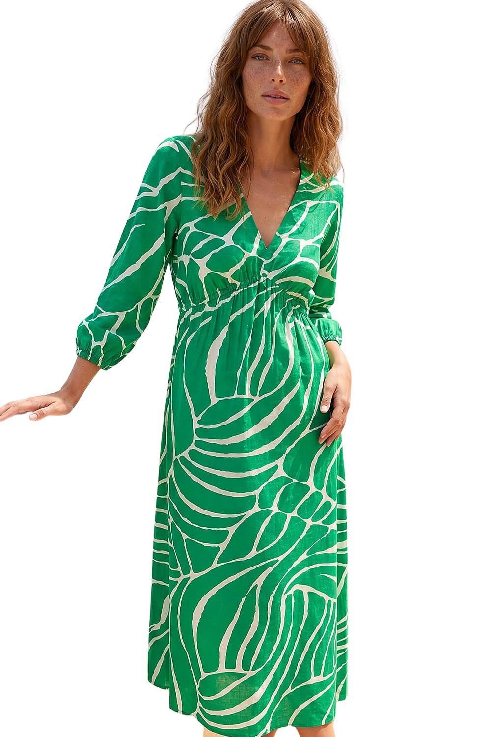 Roman Women's Green Abstract Geometric Midi Dress In | Size: 16