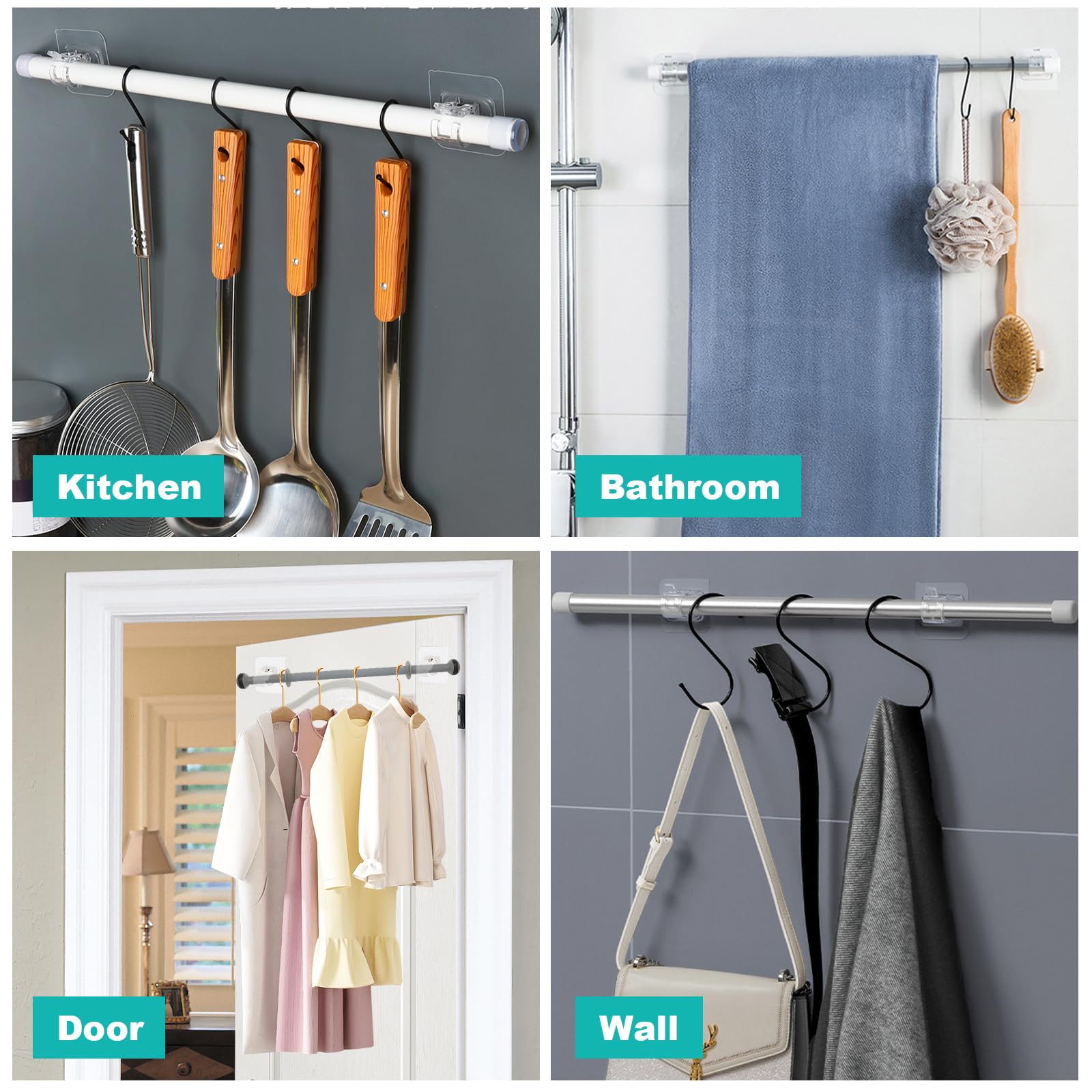 Fyihoxi Lot De 10 Supports De Tringle à Rideaux Autocollants - Noir - Support De Tringle Réglable Sans Clous - Sans Perçage - Pour Cuisine, Salle De Bain