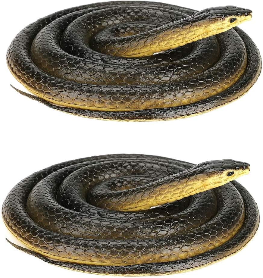 Realistic Rubber Snake 2Pcs, Scary Fake Snake Large Black Mamba Snake Toy for Garden Props, Pranks, Halloween Decoration, Keep Birds Away (52 Inch)