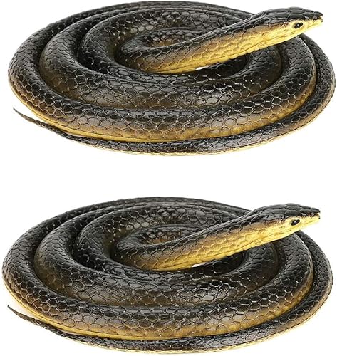 Serpiente de goma realista, 2 piezas, serpiente falsa aterradora, juguete grande de serpiente de Mamba negra para accesorios de jardín, bromas,