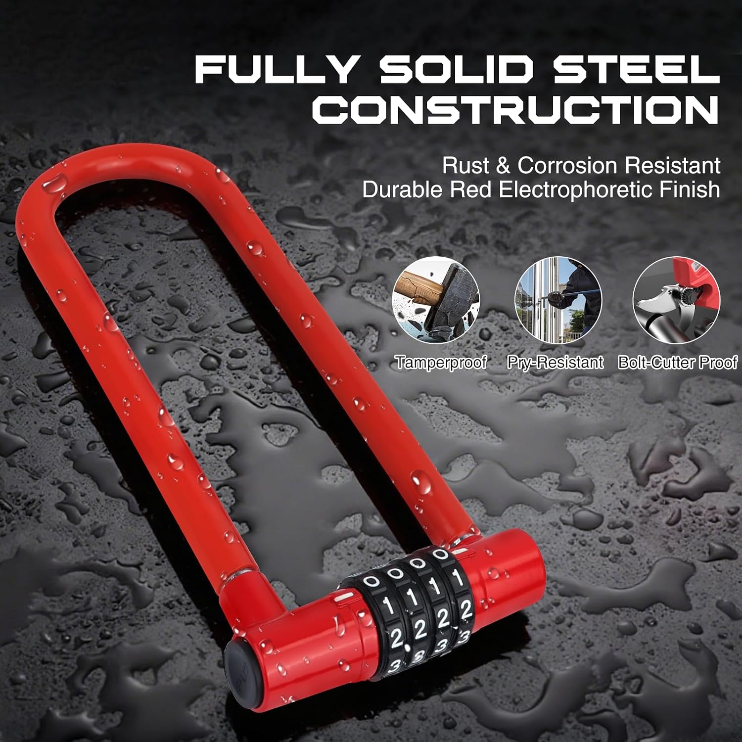 Bike U Lock - Heavy Duty 4-Digit Combination U-Shaped Bicycle Lock for Maximum Security