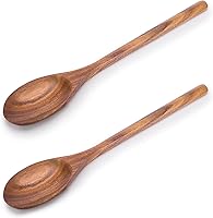 HAKSEN 2-Pack 12-Inch Acacia Wood Cooking Spoons - Non-Scratch, Heat-Resistant Mixing Utensils for Nonstick Pans, Durable Kitchen Gifts