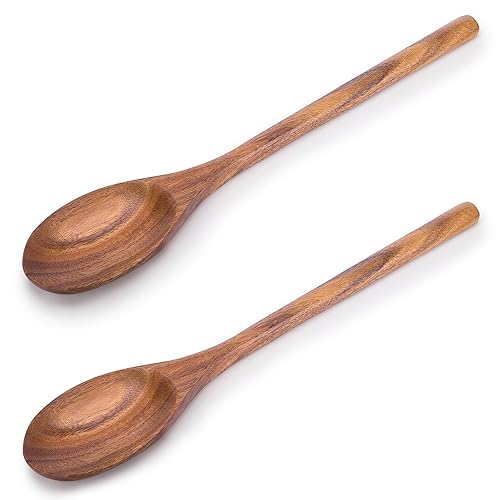 HAKSEN 2PCS Wooden Cooking Spoons, Natural Acacia Wood Kitchen Utensil,