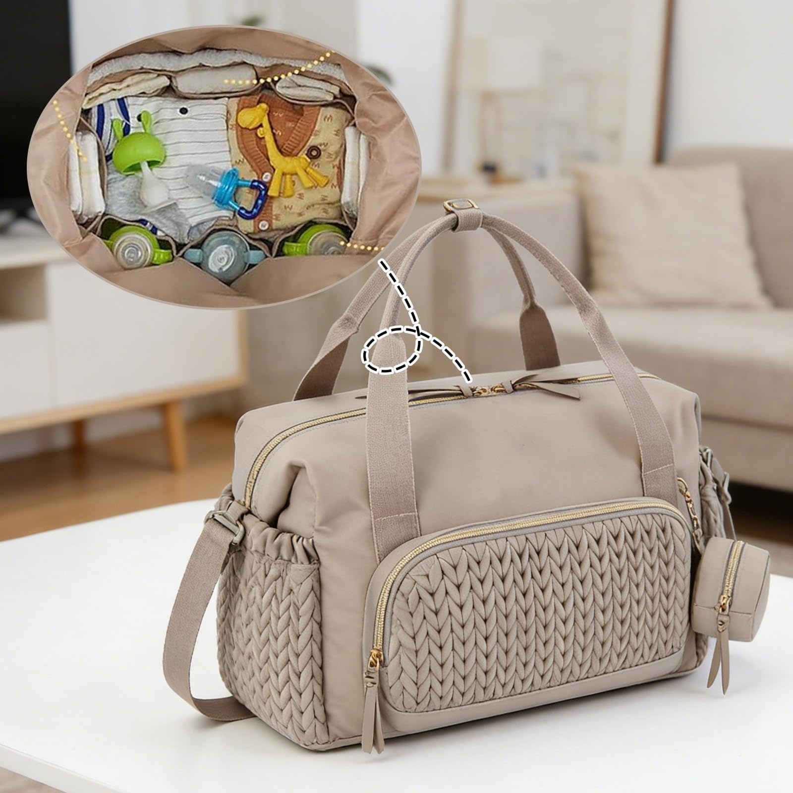 FARYODI Bolsa de pañales para bebé, bolsa de pañales multifuncional para mamás, bolsa de pañales grande con correa ajustable para el hombro, compartimento para chupete separado, para viajes, playa