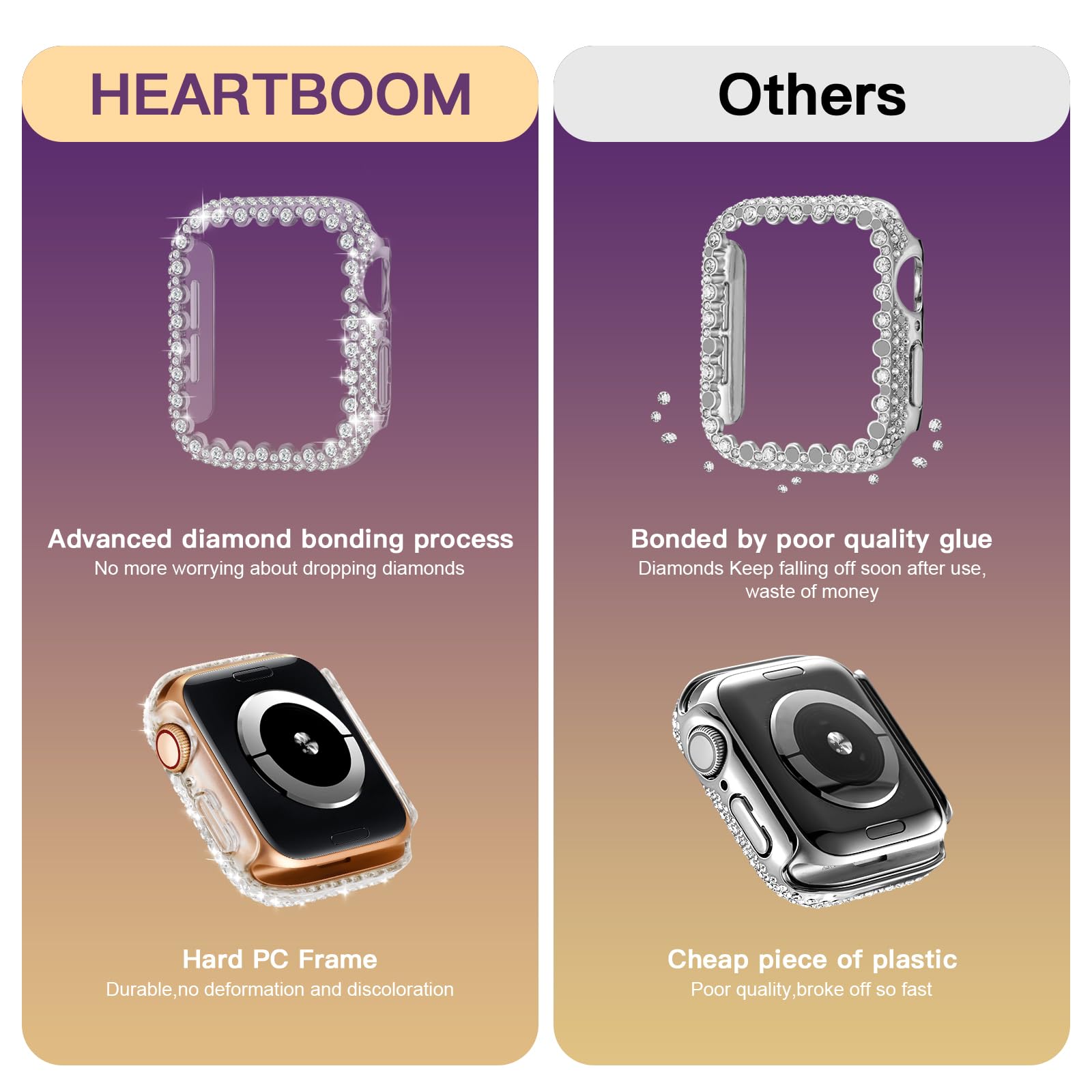 Bling Bumper Case Kompatibel mit Apple Watch Series 9 8 7 41 mm, Diamant-Schutzhülle für Damen, harter PC-Rahmenschutz für iWatch 41 mm, transparent
