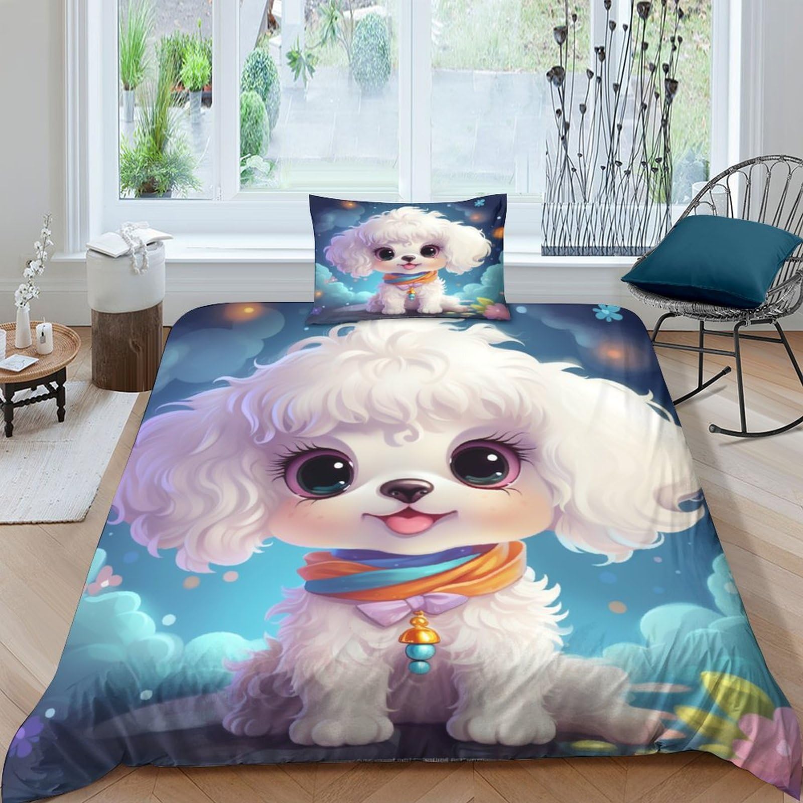 Sets de housses de couettes 3 pièces motif chien mignon lit single en microfibre 135x200