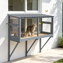 Cat Window Box Catio, Outdoor Cat Enclosure with Clear Panels, Grey