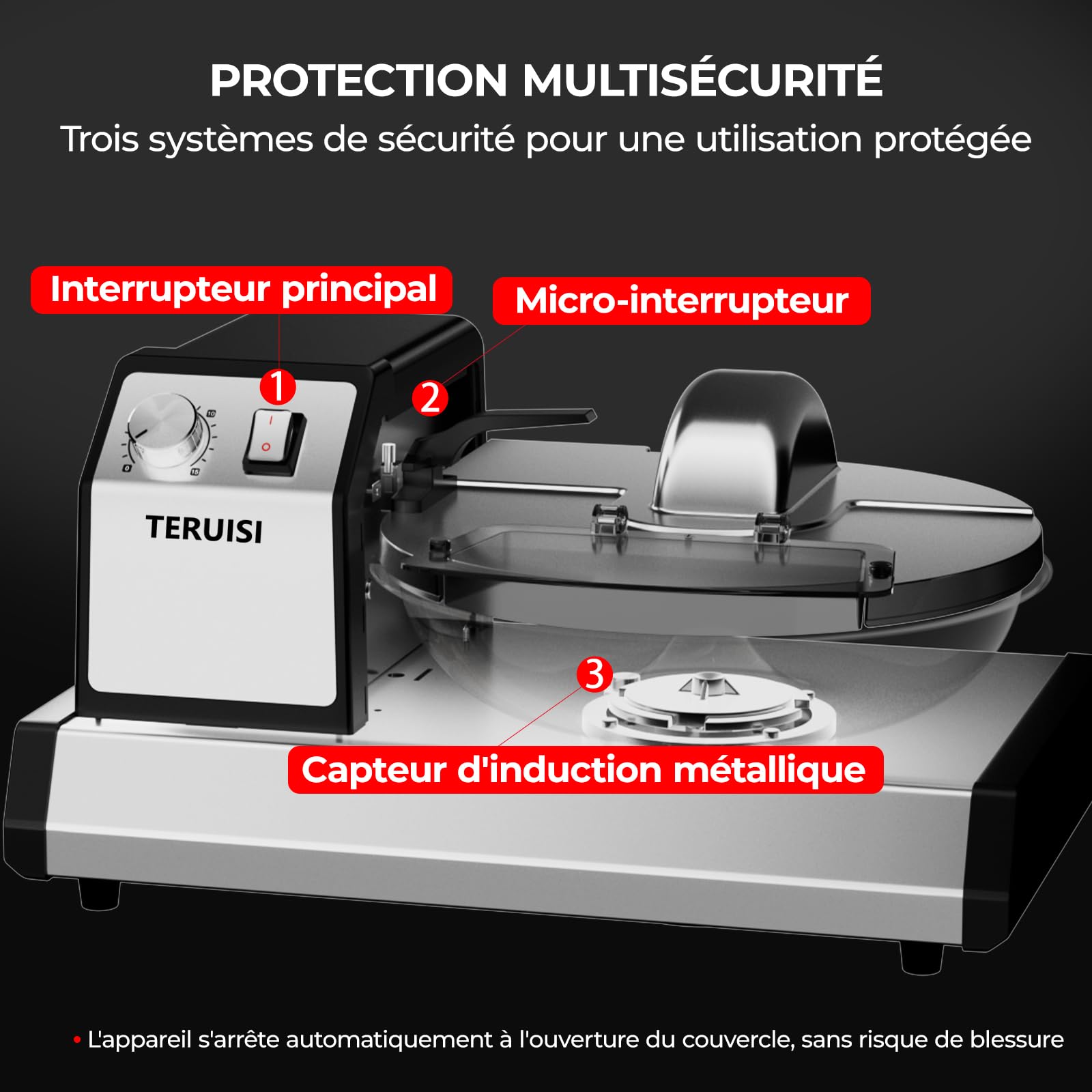 Robot Culinaire Professionnel, Hachoir à Viande Électrique 250W 1500RPM, Bol Inox 5,7L avec Minuterie 0-15 Min, Mixeur Légumes et Pétrin pour Cuisine Commerciale