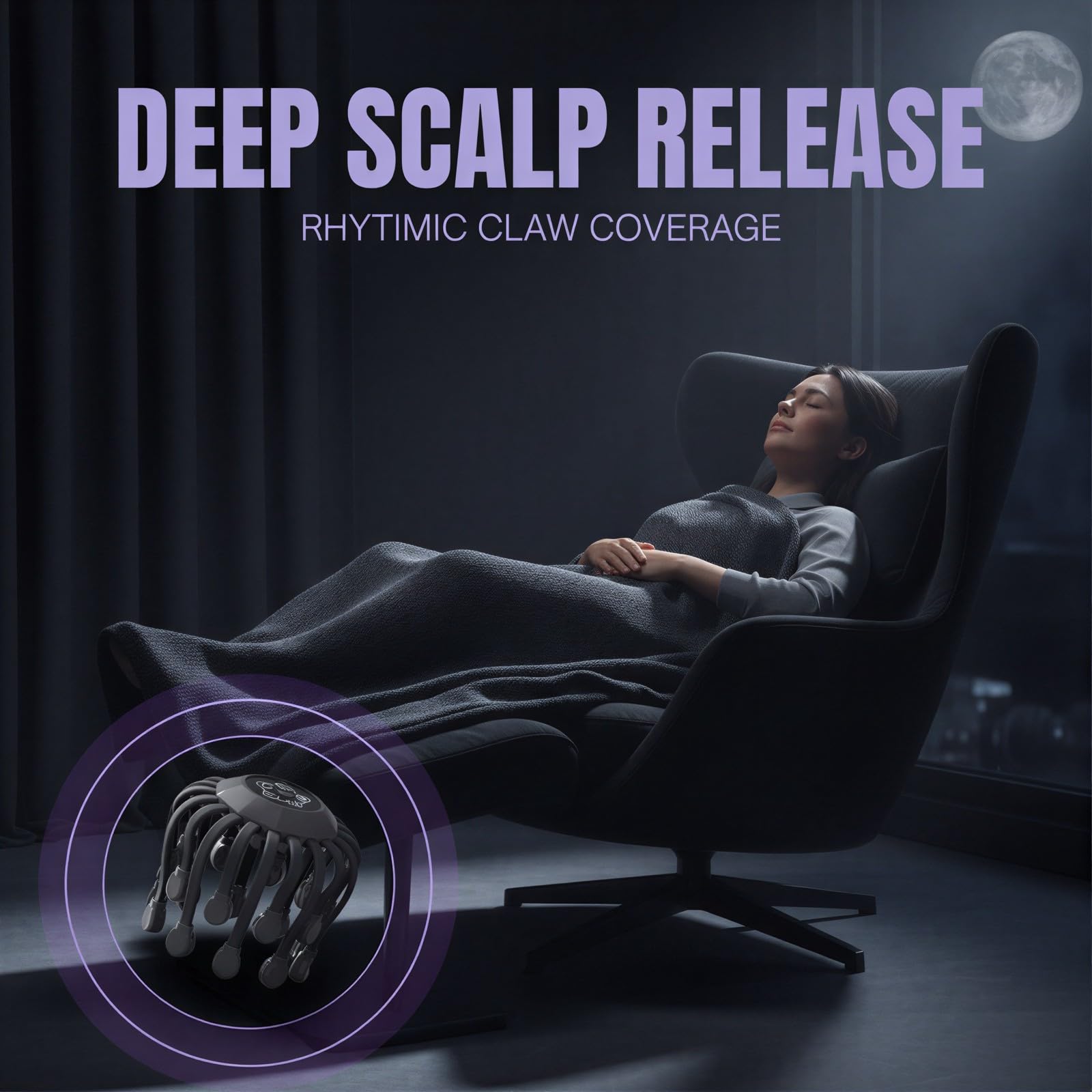Kopfhaut-Massager, elektrischer Kopfhaut-Massager mit 20 Krallen, 5 Vibrationsmodi und 360° Real-Touch-Simulation, für Entspannung, Körperbelebung und Wohlgefühl, schlichtes Schwarz