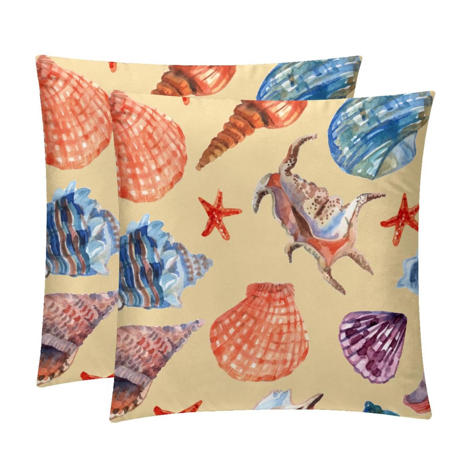TDGKPZ Shells Starfish Throw Pillow Cases 2 Pack Pillowcases Zipper Cushion Covers For Bedroom Living Room 40x40cm