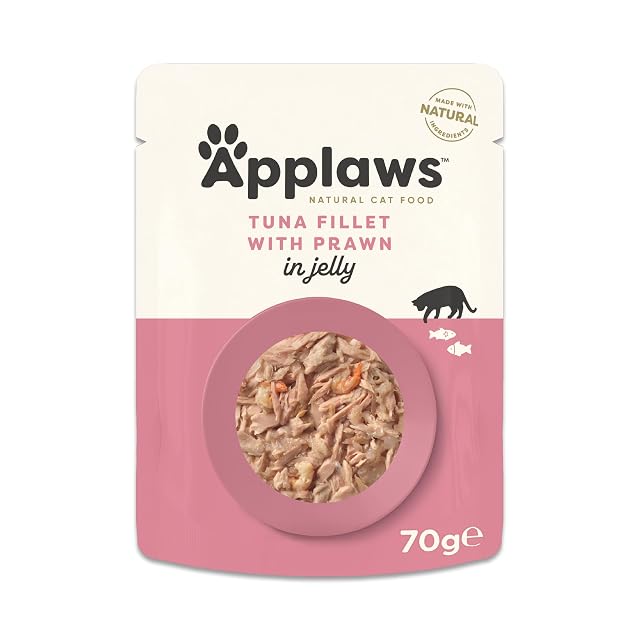 Applaws Comida húmeda Natural para Gatos en bolsitas, atún con gambas en gelatina - 16 x 70 g