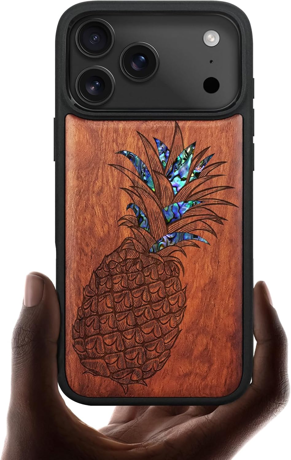 Carveit Magnetic Case for iPhone 17 Pro Max Case, Wood Artisan Engraved & Handmade Shell Inlaid, TPU Shockproof Cover, Compatible with MagSafe Wireless Chargers (Pineapple-Rosy)