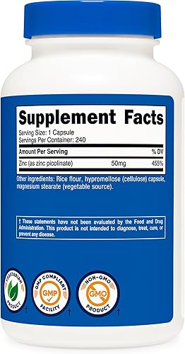Miniatura 5 de Nutricost Picolinato de Zinc 50 mg, 240 cápsulas vegetarianas (2 botellas) - Sin gluten y sin OMG