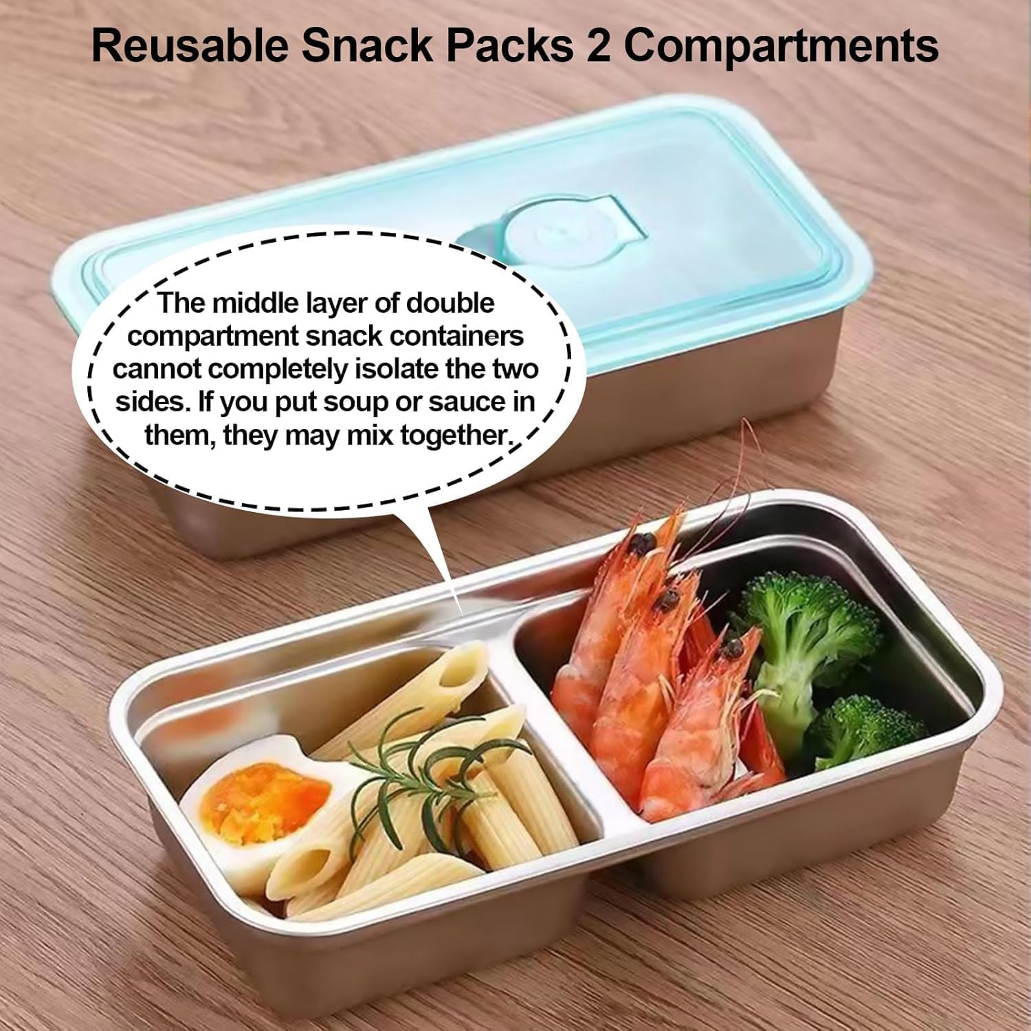 2 Pack Stainless Steel Snack Containers - Double Compartment Leakproof Food Storage For Dips & Snacks