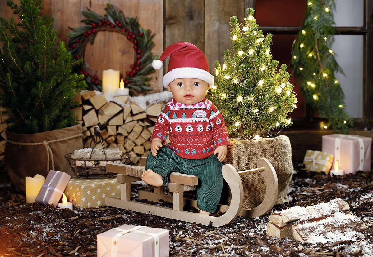 BABY born X-Mas Vestito per bambole da 43cm - Per mani piccole, promuove l'empatia e le abilità sociali - Età: dai 3 anni in su - Include maglione, pantaloni e cappello