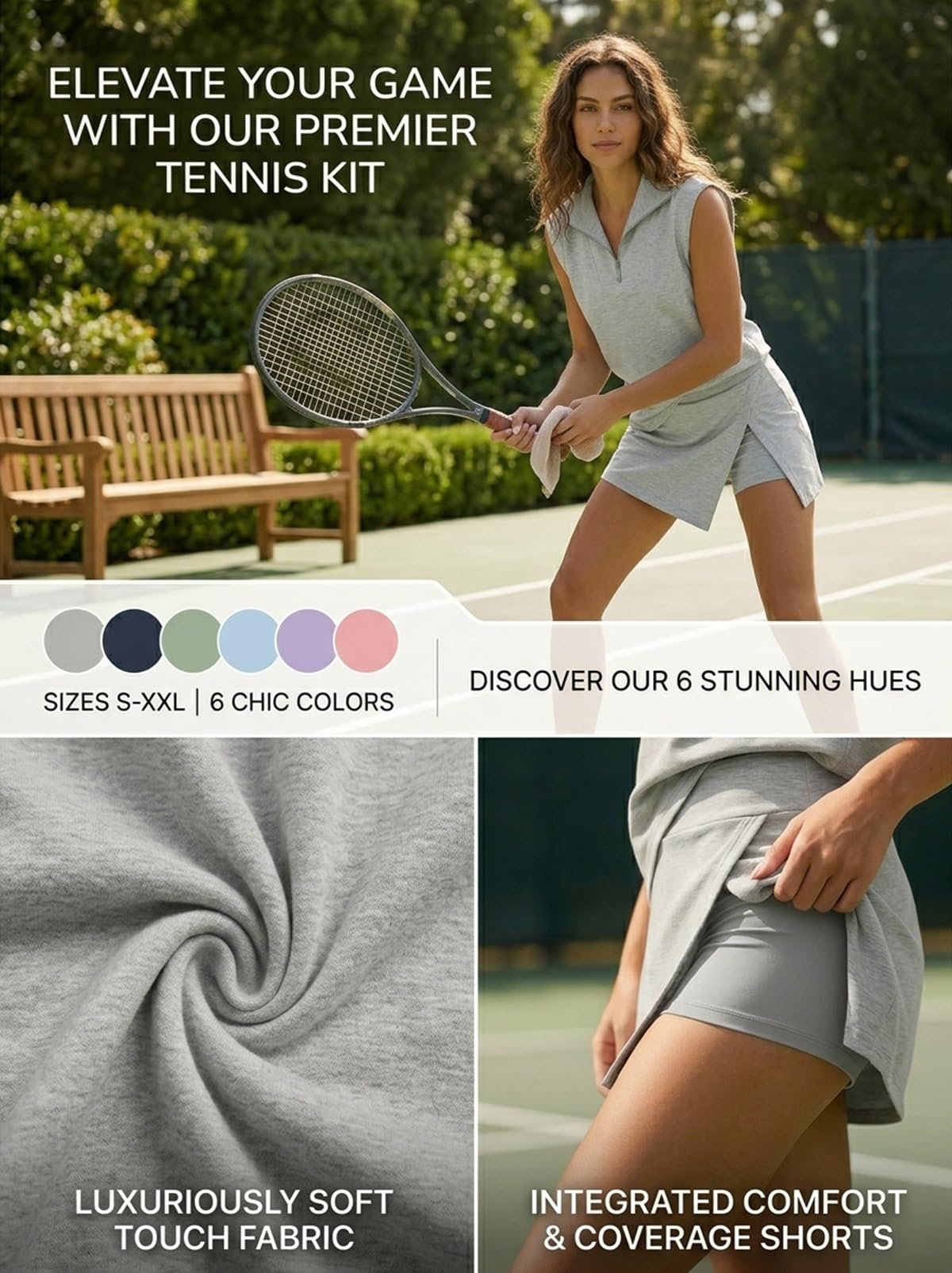 Womens 2 Piece Skirt Sets Summer Sleeveless Half Zip Sweatshirt Athletic Skorts Tennis Outfits Casual Sweatsuits — view 5