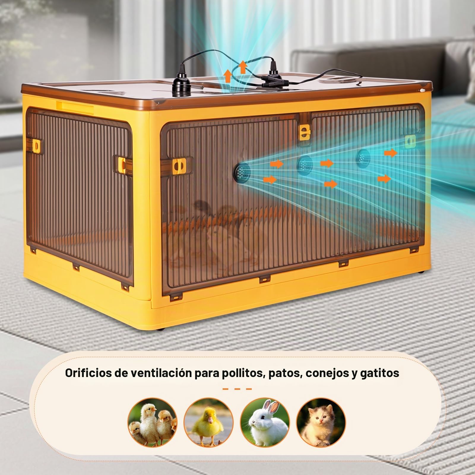 Calentadores Para Gllineros, Criadora De Pollitos, Caja Plegable Con 4 Lámpara De Calor De 50w, Comedero Y Bebedero Automático, Jaula De Cría Para Gatos Y Perros Domésticos (XL)