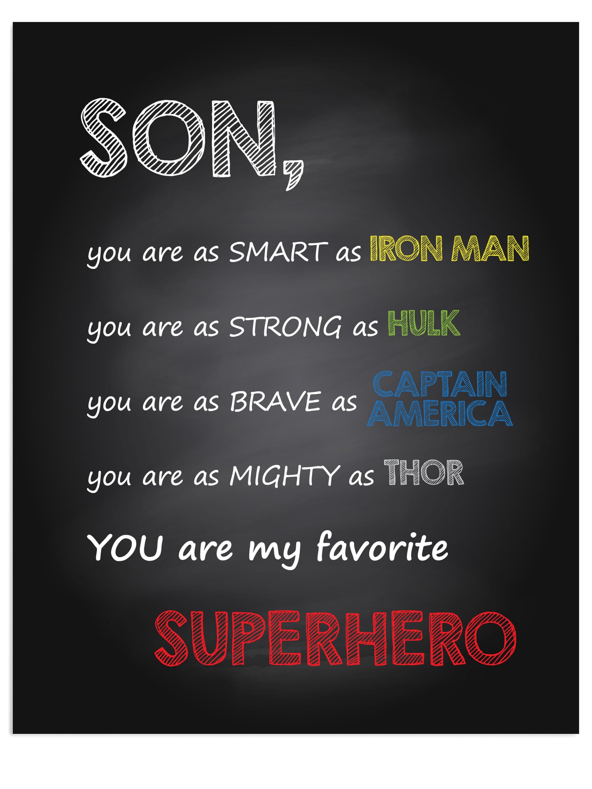 Inspirational Son Wall Art Print – 8x10 Unframed Chalkboard Style Quote Poster – Uplifting Gift from Parents to Boys – Motivational Décor for Bedroom, Nursery, or Playroom – You Are My Favorite Hero