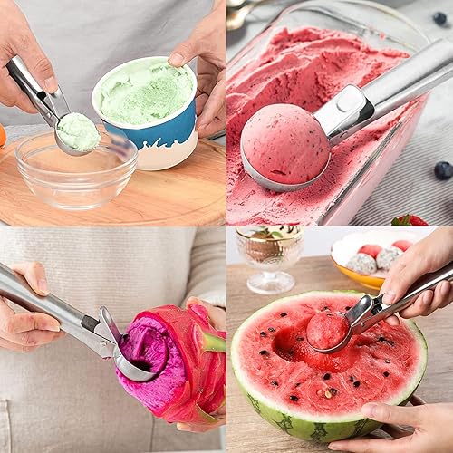 Miniatura 2 de Jayvar Juego de cucharas de helado, cuchara portátil de acero inoxidable con gatillo y mango cómodo, cuchara de helado perfecta para helados de