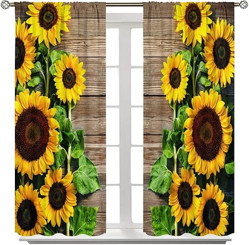 Miniatura 8 de Cortinas de cocina con diseño de girasol, estampado 3D, con bolsillo para barra, para dormitorio, sala de estar, cafetería, tela de poliéster, juego