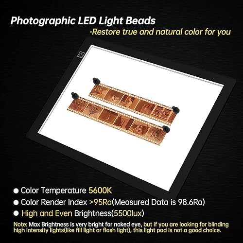 Miniatura 2 de JHFart Caja de luz magnética con visor de diapositivas, 5600 K, 12 x 8 pulgadas, ultrafina, brillo ajustable, retroiluminación para diapositivas y