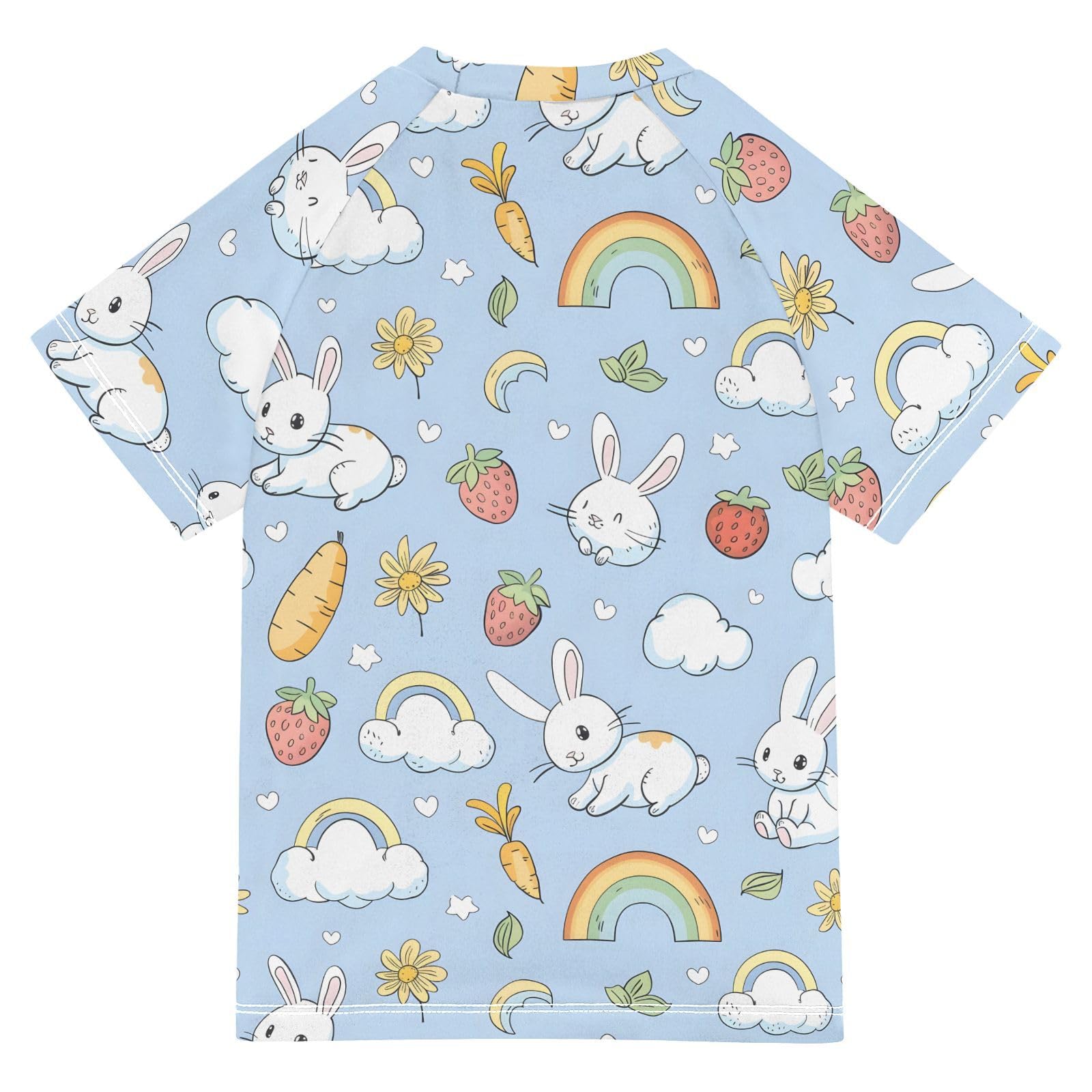 ALAZA Kids Rash Guard Boys Toddler Swim Shirts Short Sleeve Rabbit Cloud UPF 50+ 3T