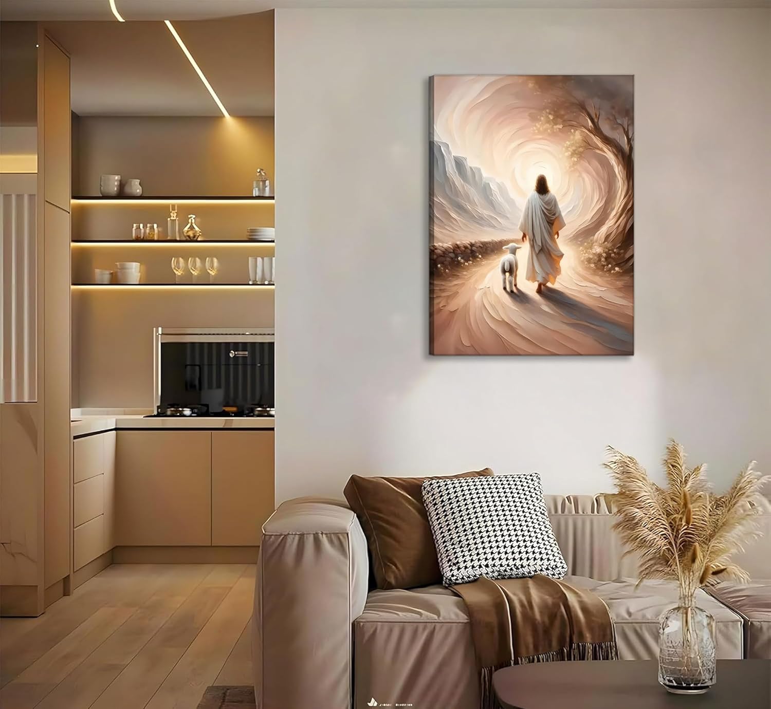 Jesus Leaves The 99 Sheep Canvas Wall Art Jesus And Lamb Picture Wall Decor Christ The Good Shepherd Lost Lamb In Poster Print Painting for Living Room Bedroom Church Home Decoration Prepare To Hang - Image 2