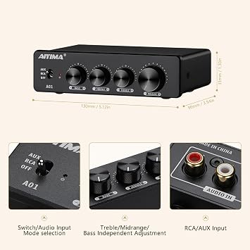 AIYIMA A01 100W +100W TPA3116 Stereo Amplifier 2.0/2.1 Channel Class D Audio Amp Receiver with 3.5mm AUX Output + DC24V Power Adapter for Home Audio Speaker