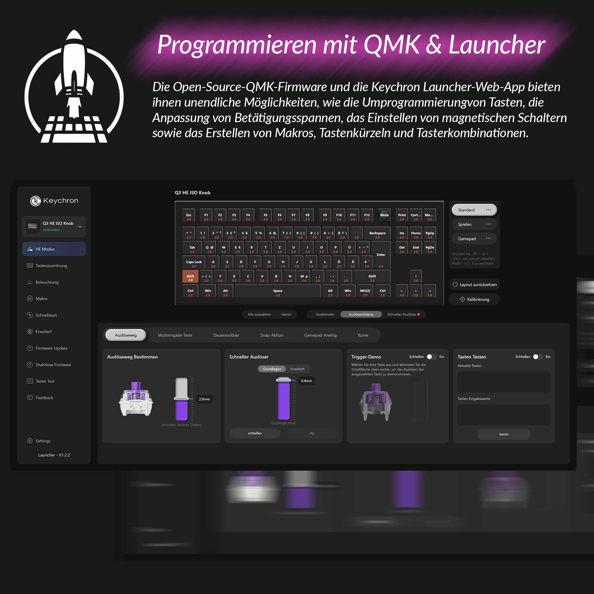 Keychron Q3 HE kabellose Custom-Tastatur, 80% TKL ISO-DE-Layout, Vollmetallgehäuse, 2,4 GHz, Rapid Trigger, programmierbar mit QMK/Launcher, Gateron Double-Rail-Magnetschalter, für Mac und Windows