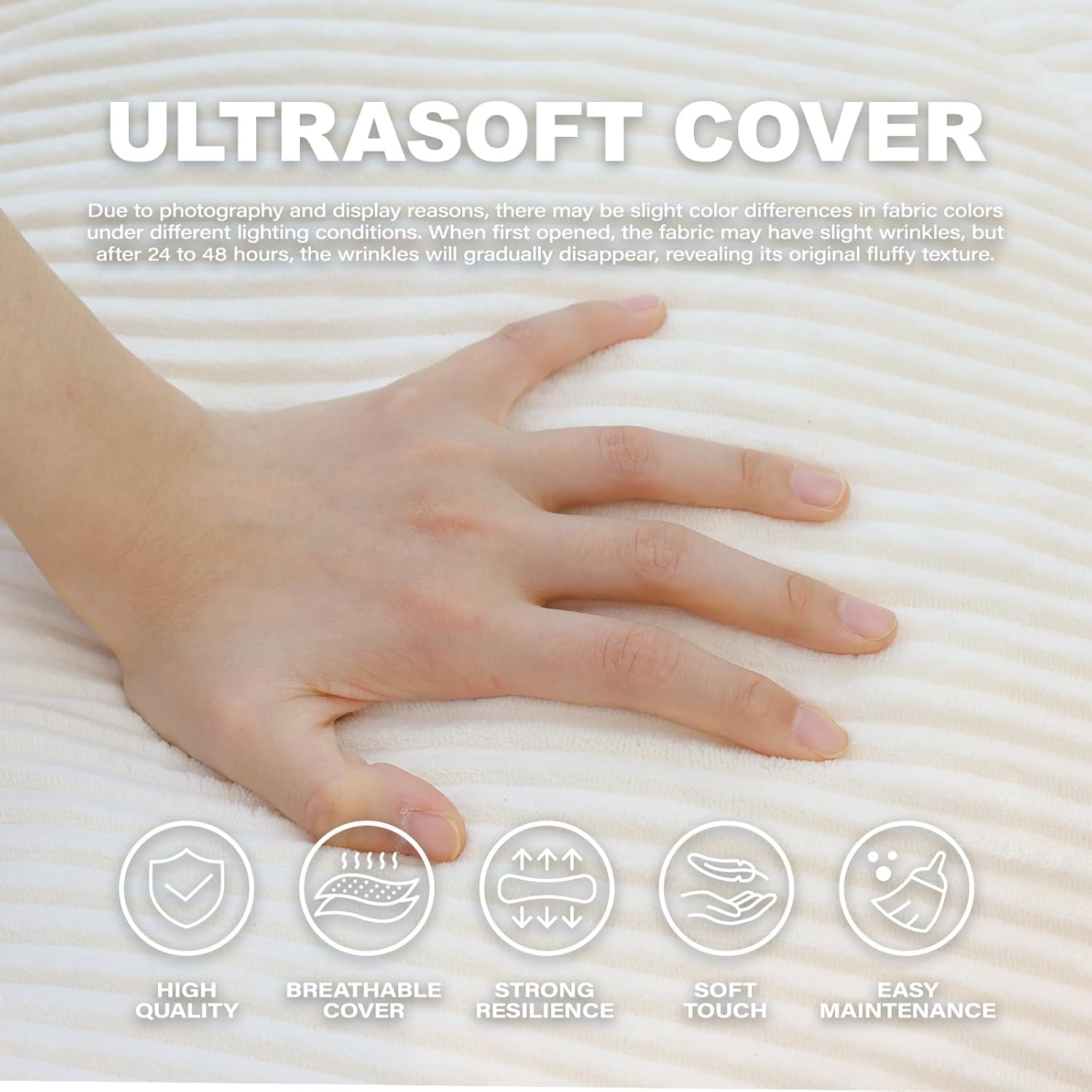 Bean Bag Chair for Adults Teens & Kids, Giant Round Bean Bag with Memory Sponge Filling, Boneless Lounge Floor Sofa Chair with Handle & Non-Slip Base for Living Room Bedroom Balcony(L-Beige)