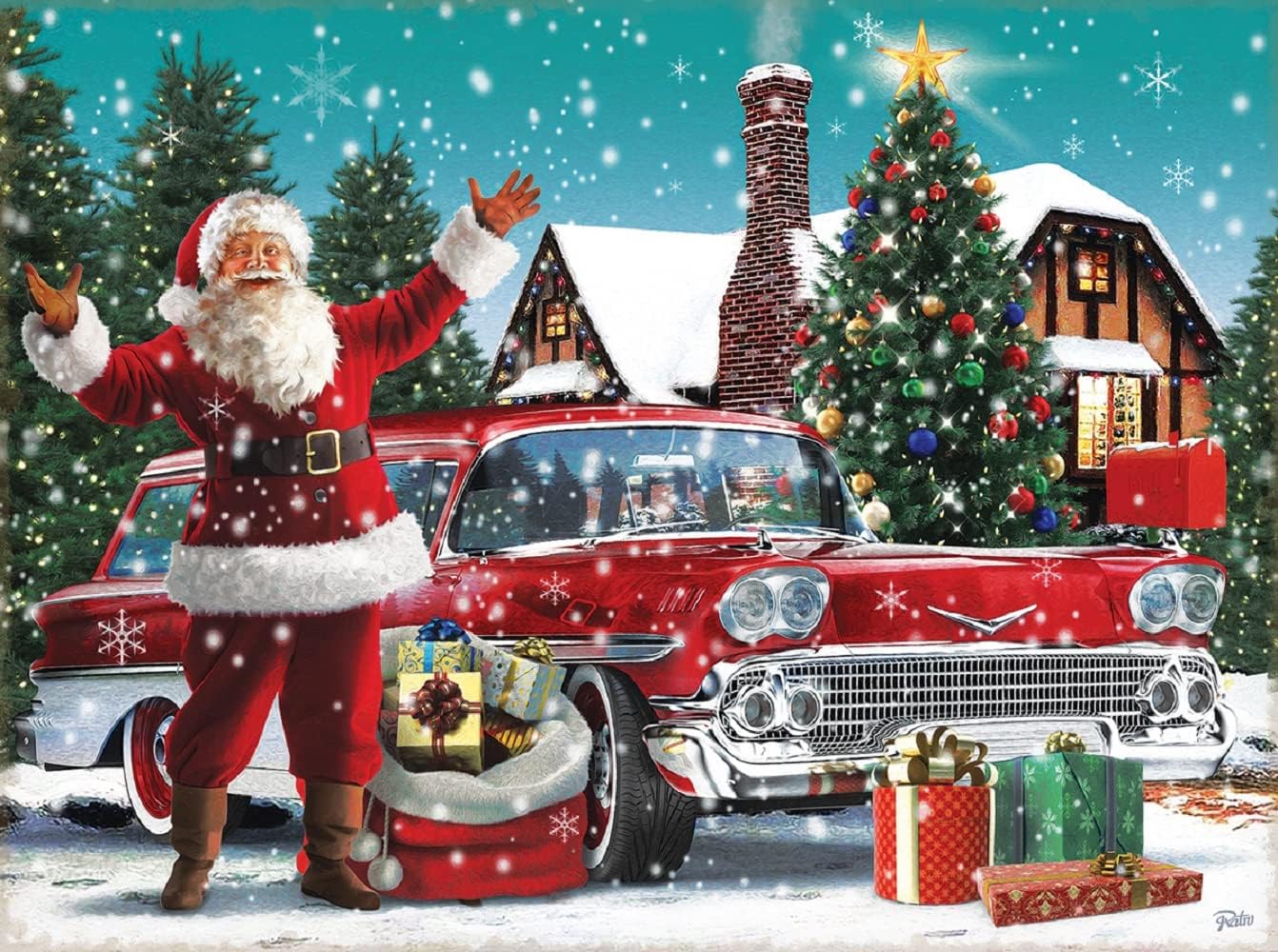 SUNSOUT INC - Santa's New Ride - 1000 pc Jigsaw Puzzle by Artist: Rafael Trujillo - Finished Size 20" x 27" Christmas - MPN# 42247