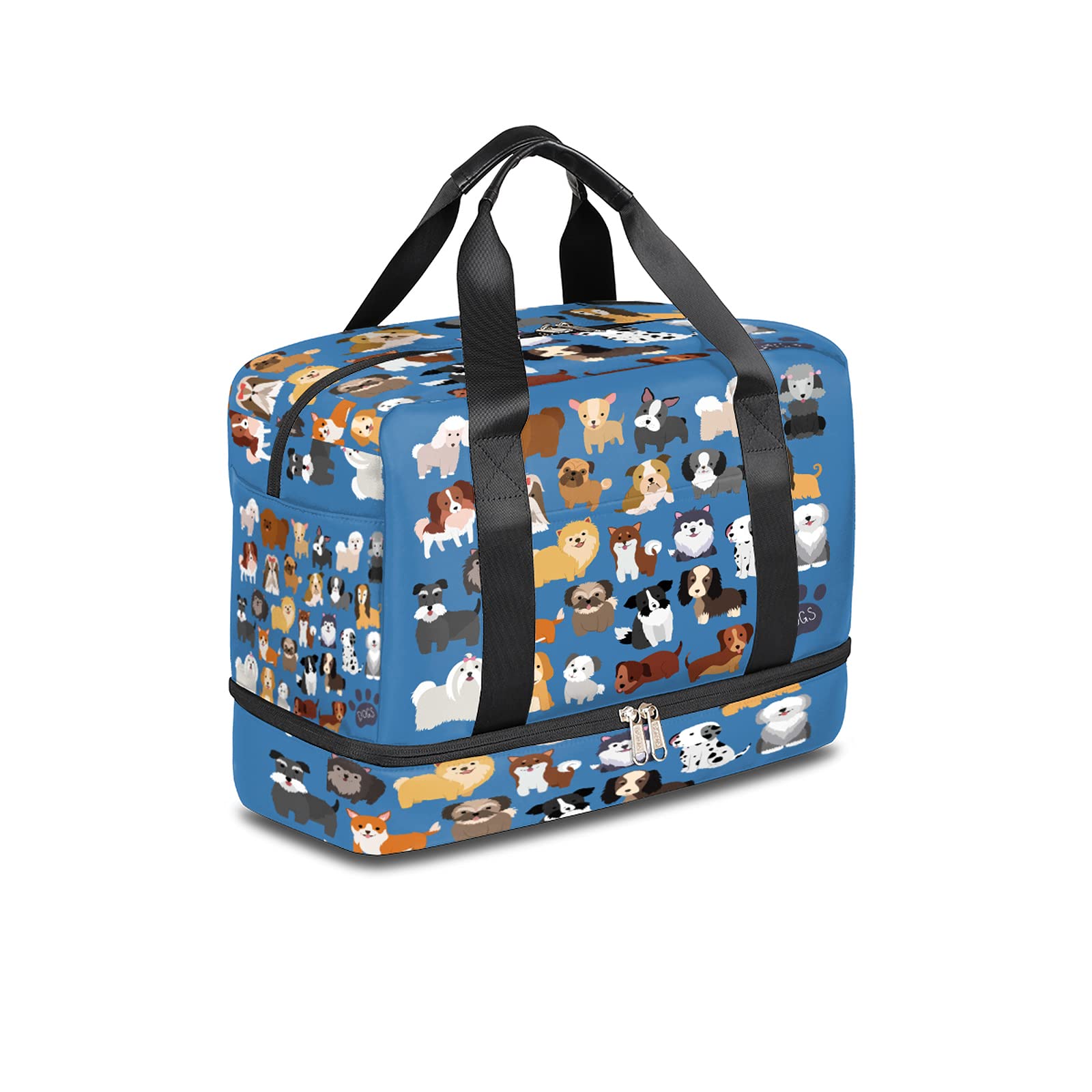 Cute Dog Sports Gym Bag with Shoes Compartment,Animal Puppy Pug Travel Duffel Bag for Men Women Boys Girls Teens Overnight Weekend Yoga Workout Bag Training Handbag