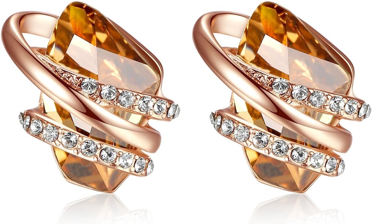 Leafael Wish Stone Stud Earrings with Birthstone Crystals, 18K Rose Gold Plated or Silver-tone