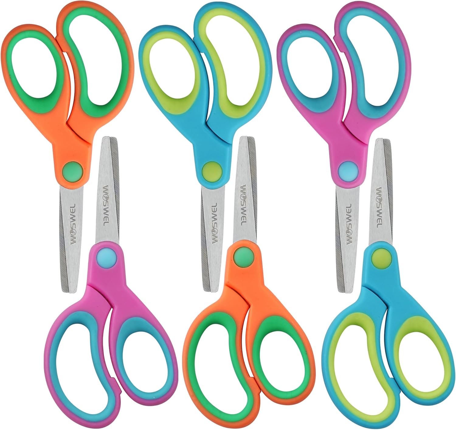 Kids Scissors Bulk, Woswel 6 Pack Safety Blunt Tip Student Scissors, 5 “ Student