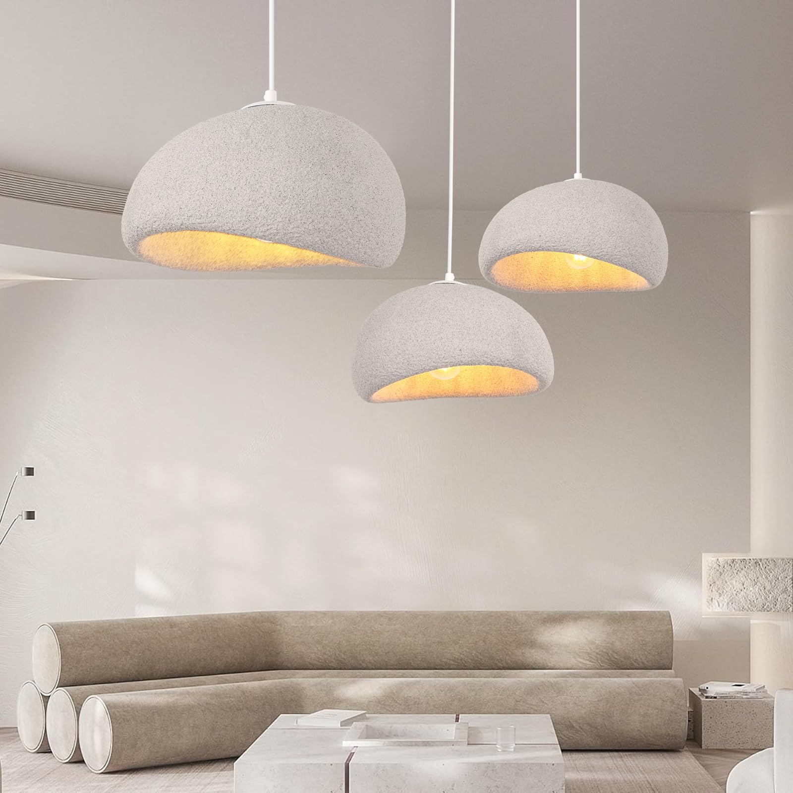 Pendelleuchte Moderne Hängelampe Kreative Lampenschirm Kronleuchter Ø40cm Hängeleuchte E27 Verstellbar Deckenleuchte für Schlafzimmer Esszimmer Wohnzimmer, Grau