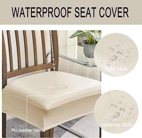 Miniatura 9 de HAOYONG Funda de asiento impermeable para sillas de comedor, 6 piezas de piel sintética, lavable, protector de asiento suave y elástico para sillas