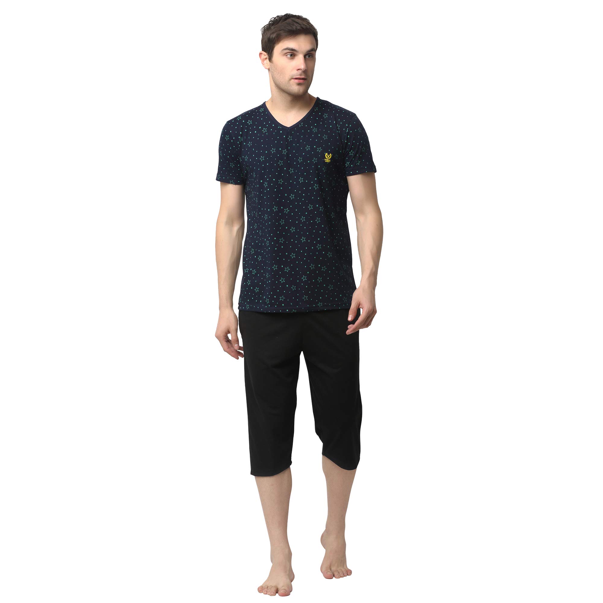 mack jonney Cotton Blend Night Suit Co-ord Set for Men with V-Neck Half Sleeve T-Shirt and Capri-VJ-MNS-TC-GROUP16-picture-11