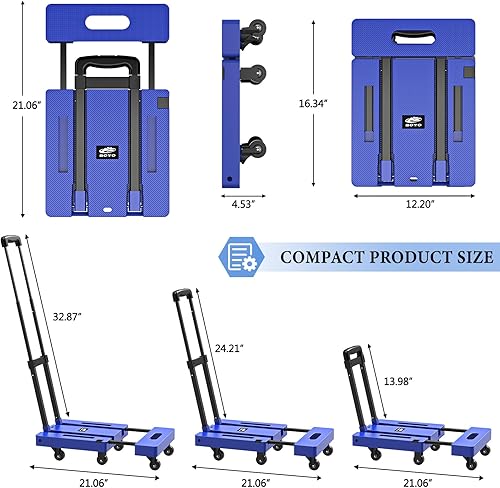 Miniatura 2 de SOYO Camión de mano plegable, carrito de mano resistente de 500 libras, carrito de equipaje plegable portátil de 6 ruedas con 2 cuerdas elásticas