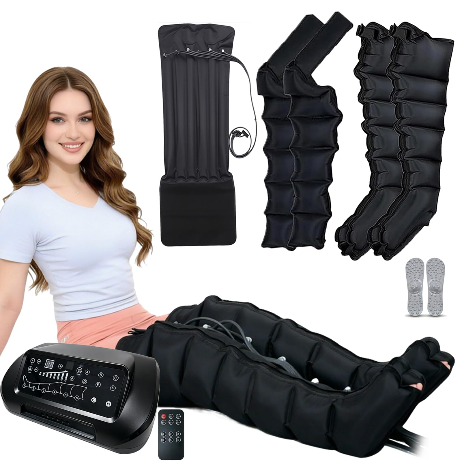 Lymphdrainage Gerät Beine Bei Lipödem - Kompressions-Beinmassagegerät Mit 6 Luftkammern - 6 Massageprogramme Professionelle Pressotherapie Massagegerät - 30-240mmHg Einstellbarer