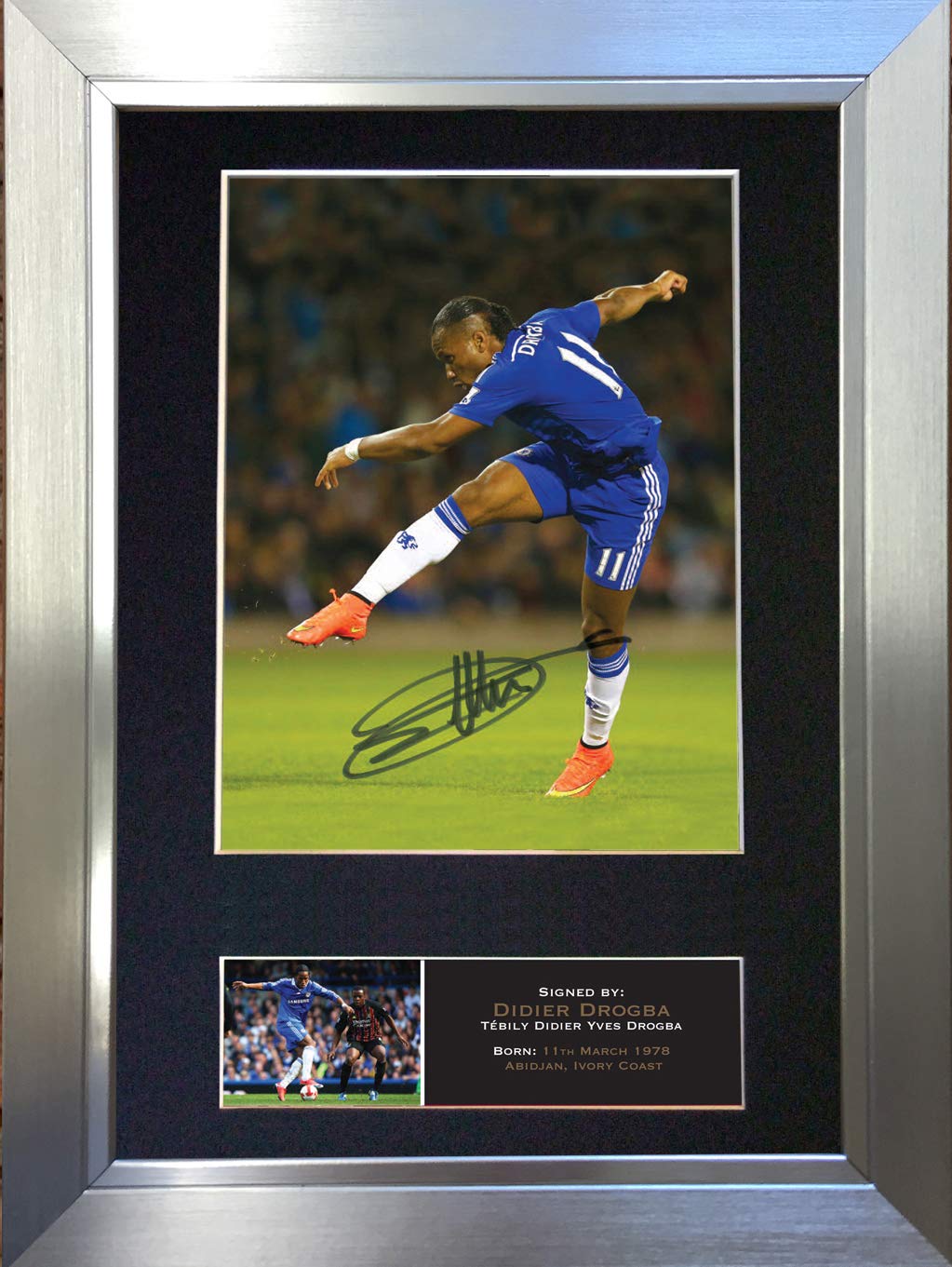 The Autograph Collector Black,Gold,Silver Didier Drogba No2 Signed Autograph Mounted Photo Reproduction Print A4 Rare Perfect Birthday (297 X 210Mm) #550 (Silver Frame)