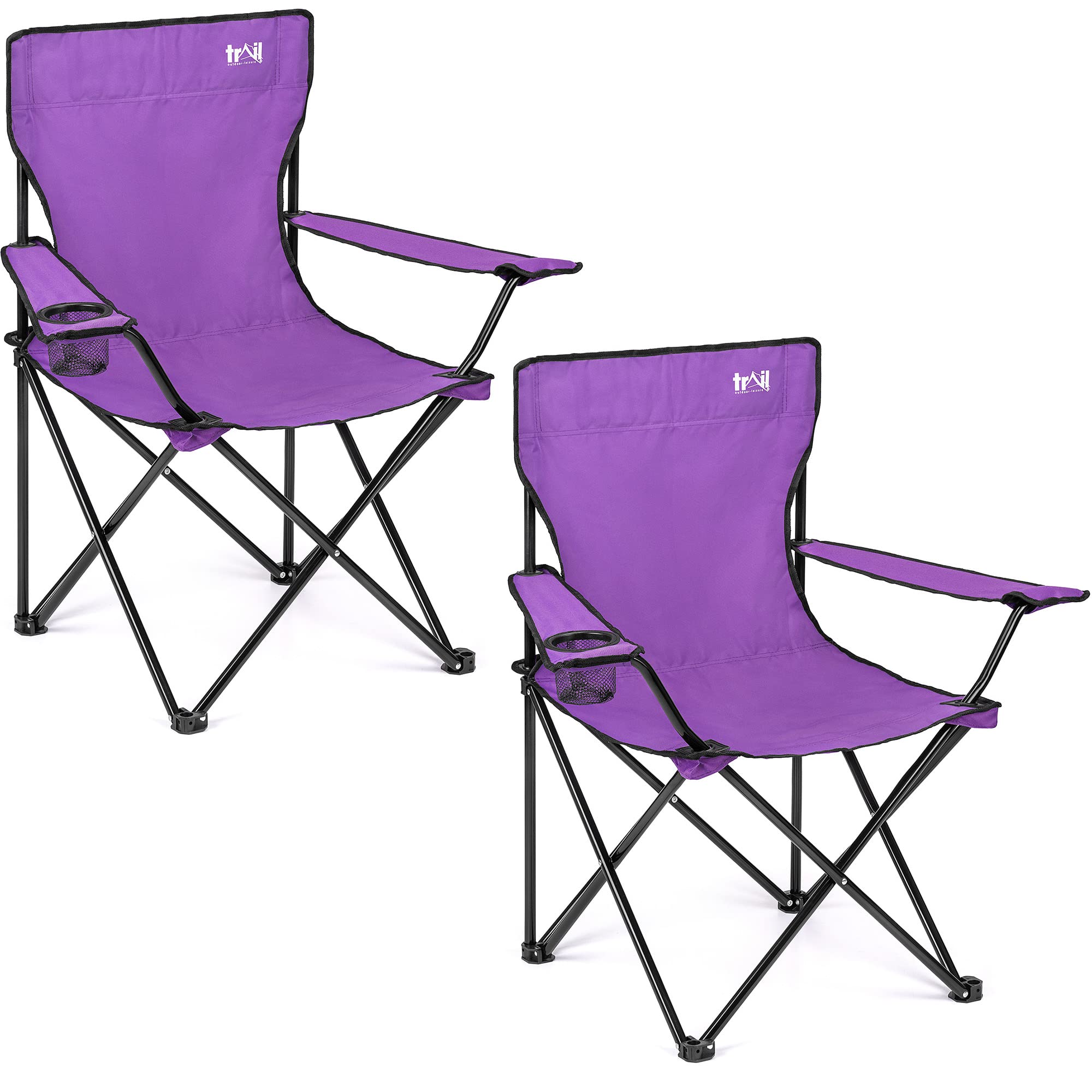 Trail Folding Camping Chair โ 2 Pack, Lightweight Outdoor Chair with Cup Holder Armrest, Heavy Duty Tubular Steel Frame, Fast-Drying Polyester, Carry Bag, 100kg Capacity (Purple) โ image 1
