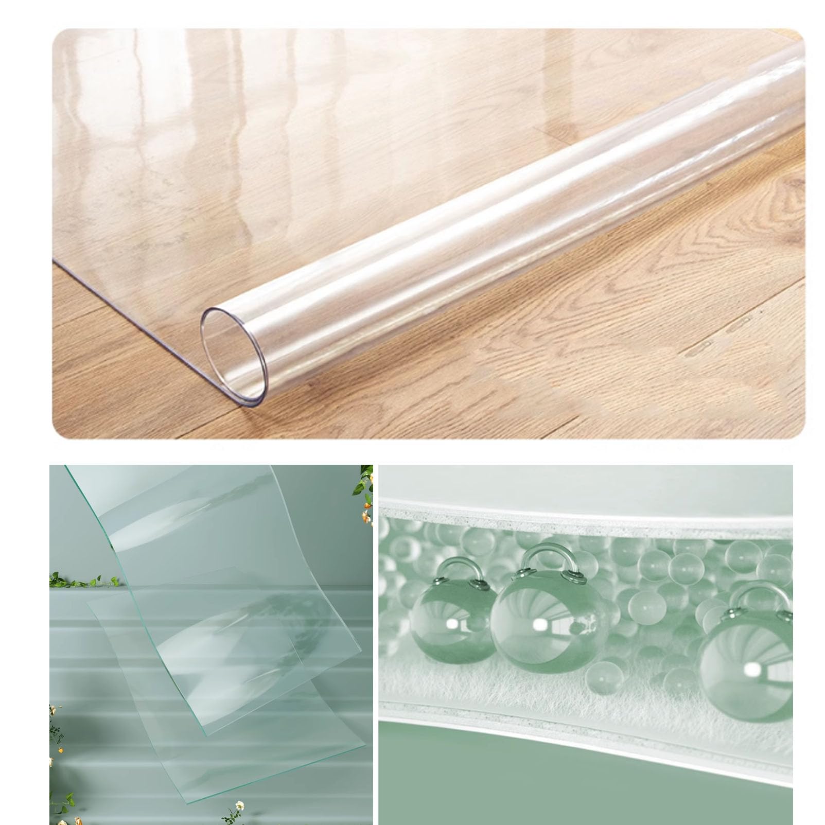 PVC Alfombra Silla Oficina,Dining Chair Mat,Transparente Tapete Antideslizante para Parquet Protector Suelo Silla Oficina,Personalizable Tamaño (Transparent,2mm,120x250cm)
