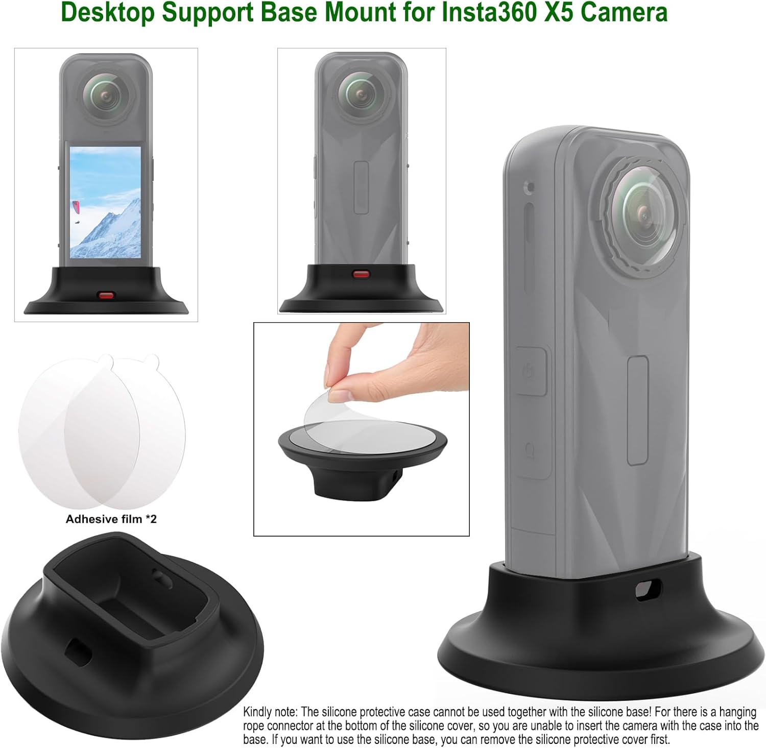 Gurmoir Accessories Kit for Insta360 X5 Camera, PC Lens Guard/Twist-Lock PC Lens Protector Cover+Silicone Protective Cover+Tempered Glass Film+Desktop Support Base Mount for Insta360 X5 Accessories
