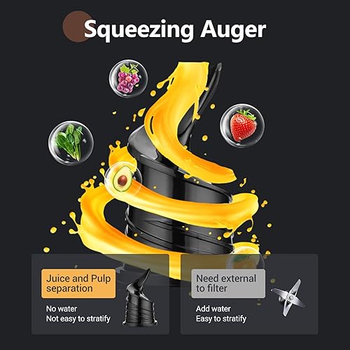 Miniatura 5 de Repaly Exprimidor compacto de masticación lenta, máquinas exprimidoras de hasta 92% de rendimiento de jugo de 3.1 pulgadas de ancho para frutas y