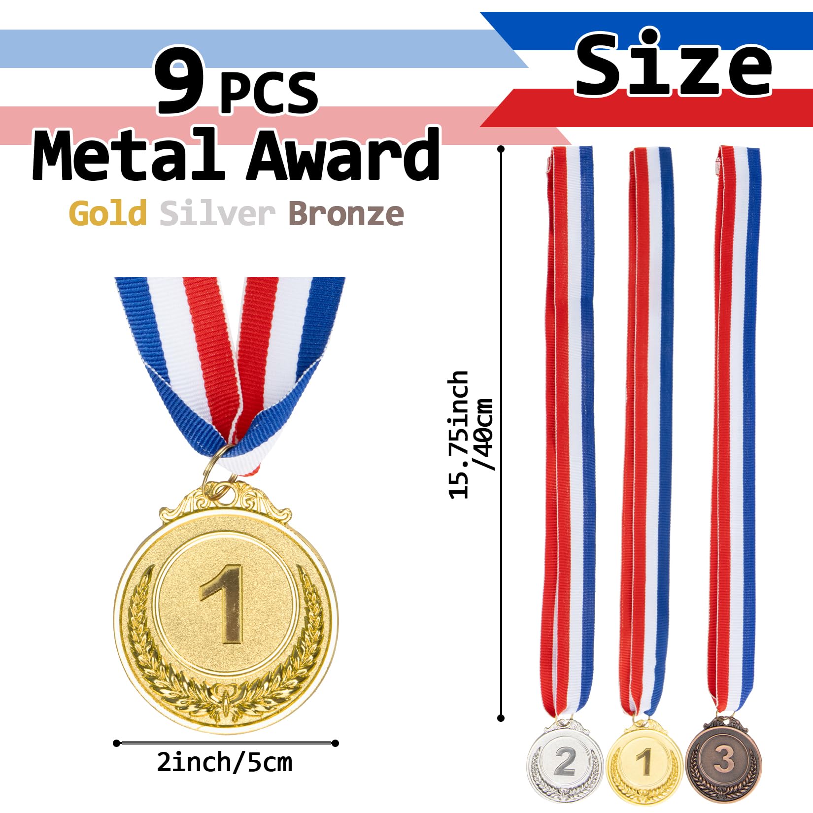 RAINFLOW 9 Pcs Gold Silver Bronze Award Medals - 1st 2nd 3rd Place Metal