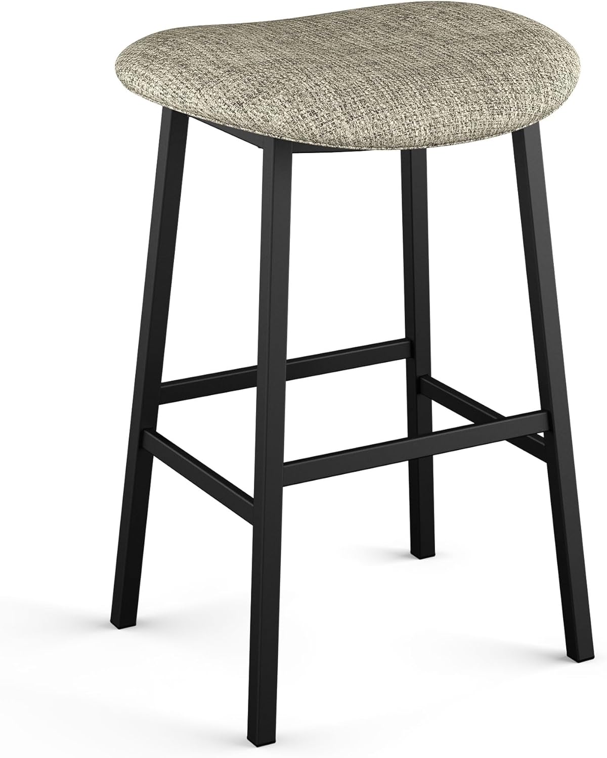 Amisco Winston 30 in. Bar Height Barstool, Backless Stool for Kitchen Island and Bar - Cream & Black Bouclé Fabric/Black Metal