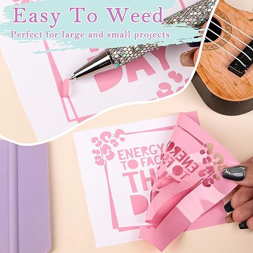 Miniatura 3 de VINYL FROG Paquete de vinilo adhesivo pastel, 14 hojas, 12 vinilos permanentes bohemios + 2 cintas de transferencia para decoración del hogar,