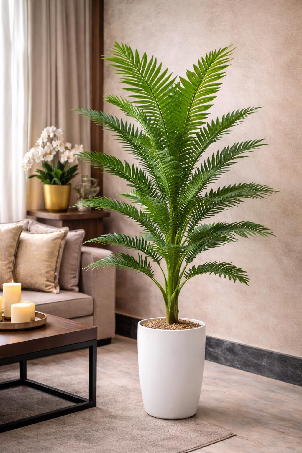 KAYKON 5 Feet Artificial Palm Tree 24 Branch – 1 Trunk Realistic Faux Palm Plant for Home Decor, Office, Hotel, Living Room Decoration (Vase Not Included)