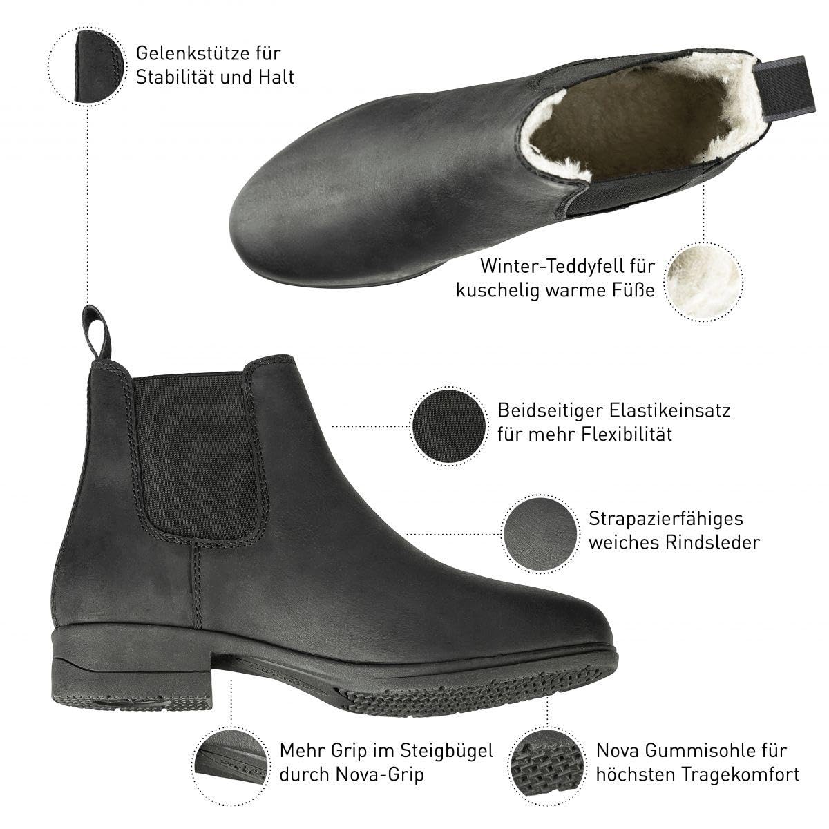 SUEDWIND FOOTWEAR Chelsea Boot Nova Jodhpur Winter – Bequeme Stiefelette aus Echtleder – Schuh Schlupf Stiefel in Waxy-Oily Rindsleder – Robuste Gummisohle & Teddyfell – Größe 29-46